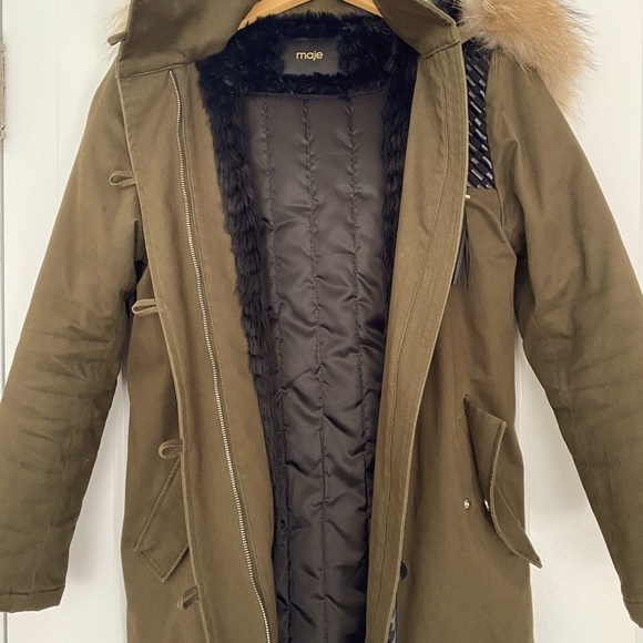 Maje Winter coat with fur trim and leather details - Picture 2 of 5